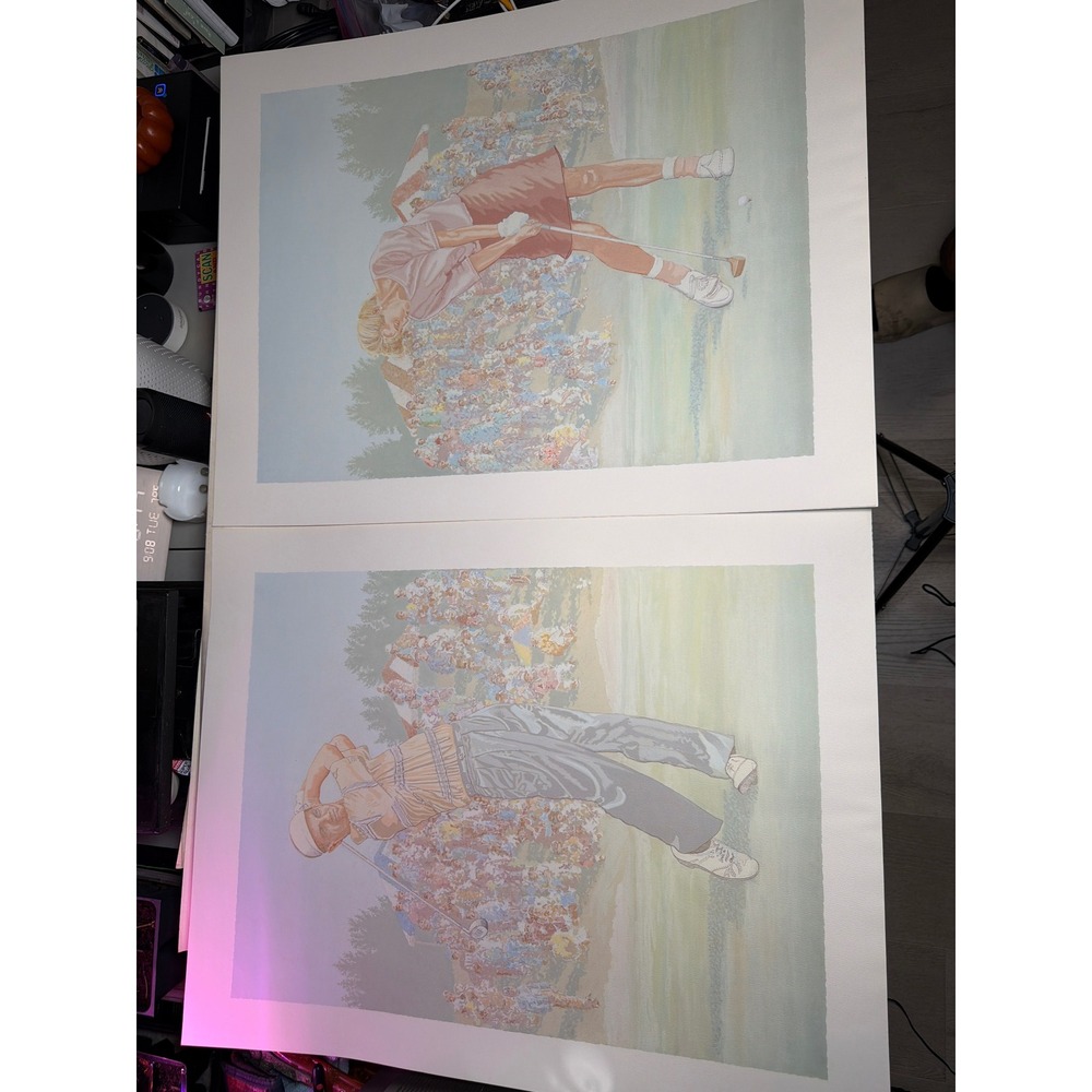 Vintage Set Golf Art Prints Set Husband/Wife 22x28 Multicolor Excellent
